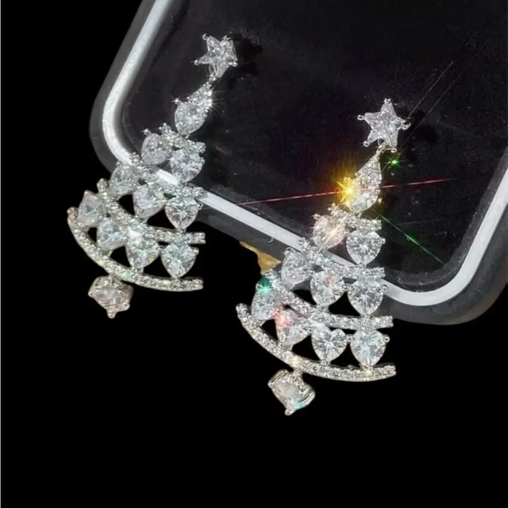 HEART SHAPE RHINESTONE CHRISTMAS‎ TREE EARRINGS